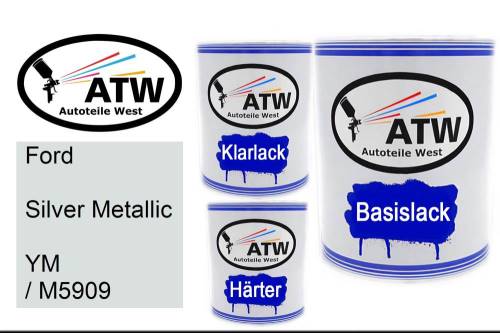 Ford, Silver Metallic, YM / M5909: 1L Lackdose + 1L Klarlack + 500ml Härter - Set, von ATW Autoteile West.